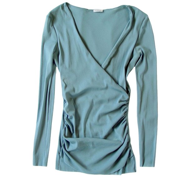 MARISA BARATELLI Seafoam Nylon Mesh Ruched V-Neck Top - Picture 6 of 8